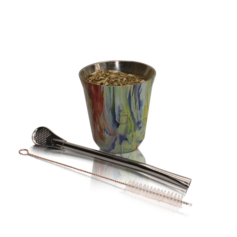 Mate de Calabaza Pequeño Flor 5oz con Bombilla