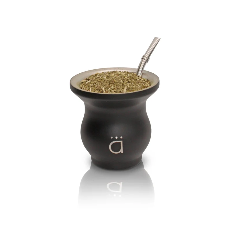 Mate elegante de calabaza negra mate de 9 oz con bombilla