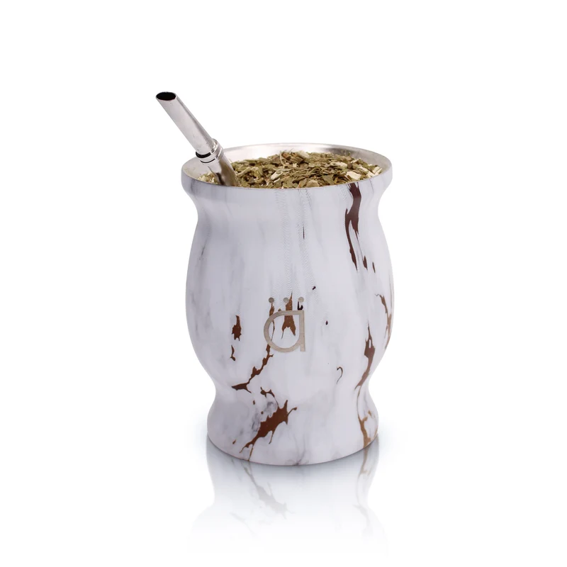 Mate tradicional de mármol dorado de 8,6 oz con bombilla