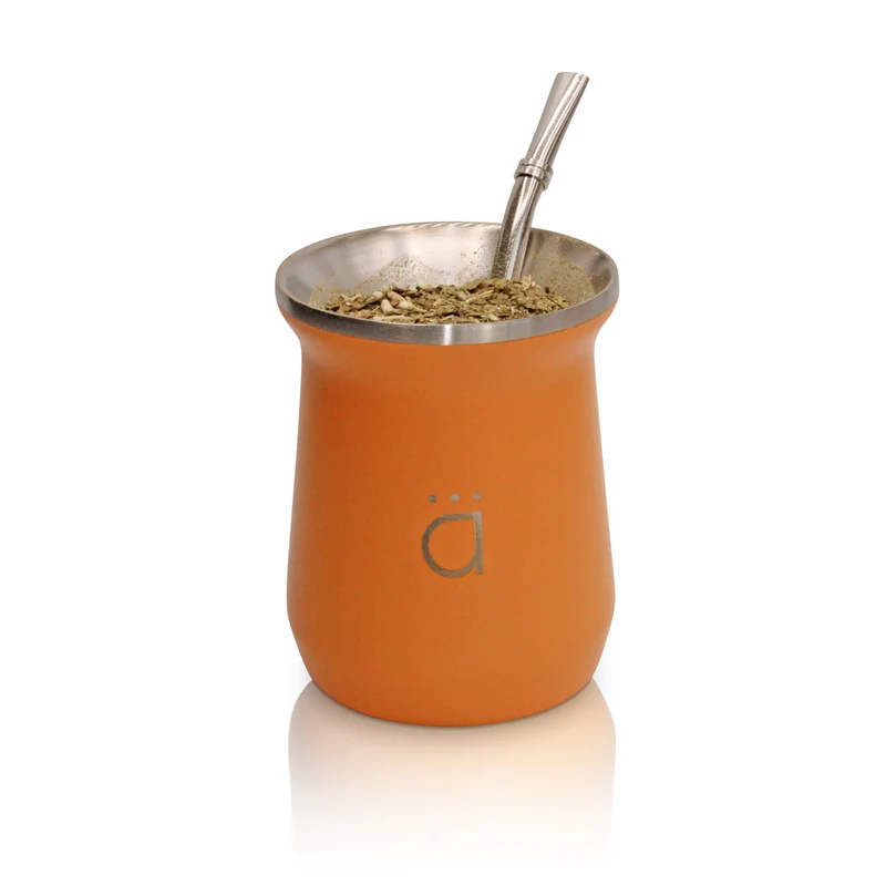 Mate de calabaza moderno naranja de 10 oz con bombilla