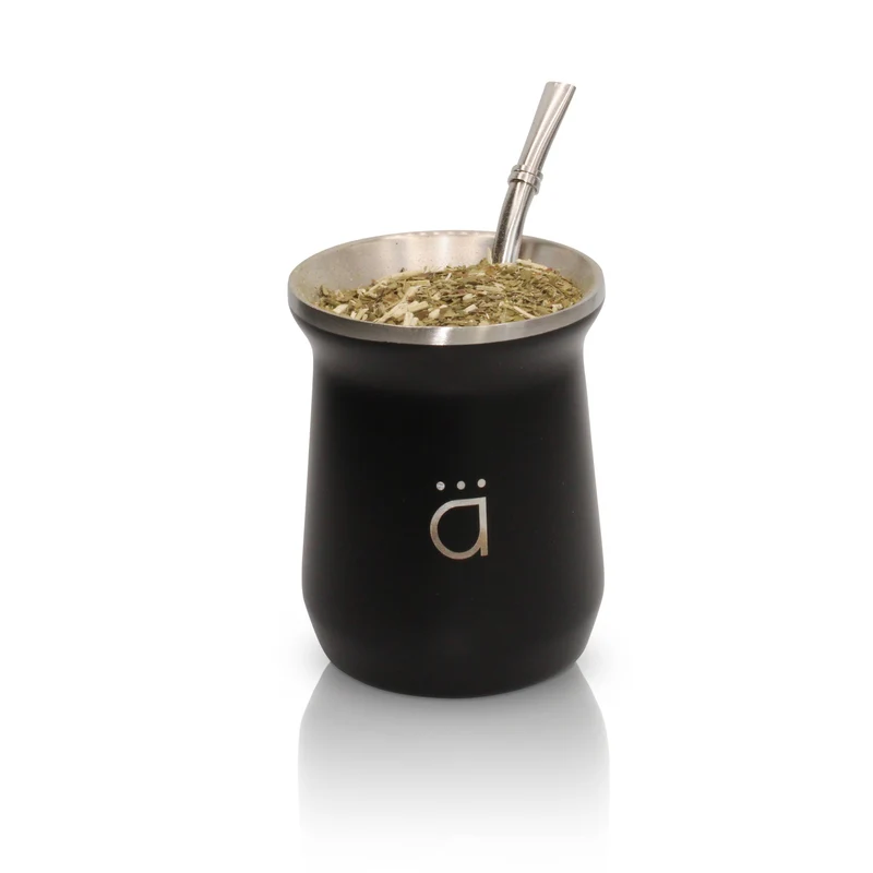 Mate de calabaza moderno negro mate de 10 oz con bombilla