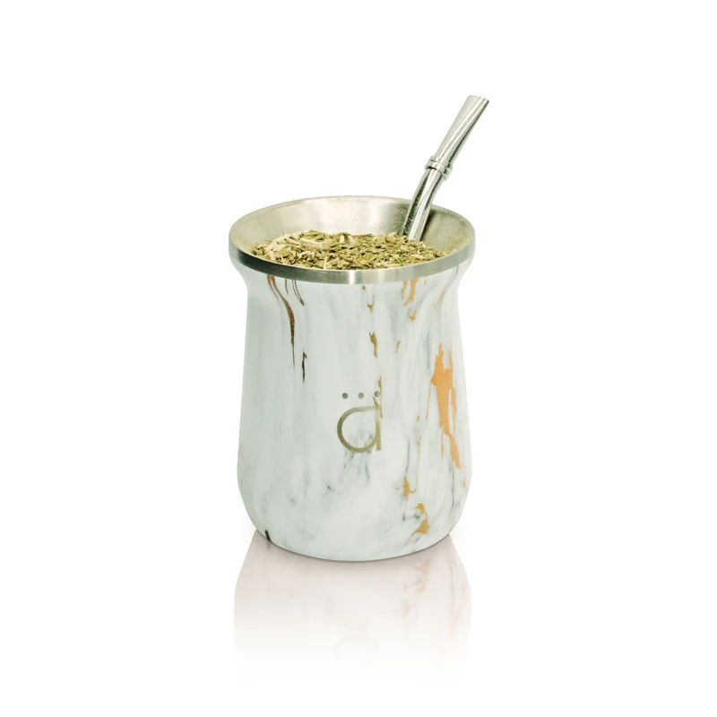 Mate de calabaza moderno de mármol dorado de 10 oz con bombilla