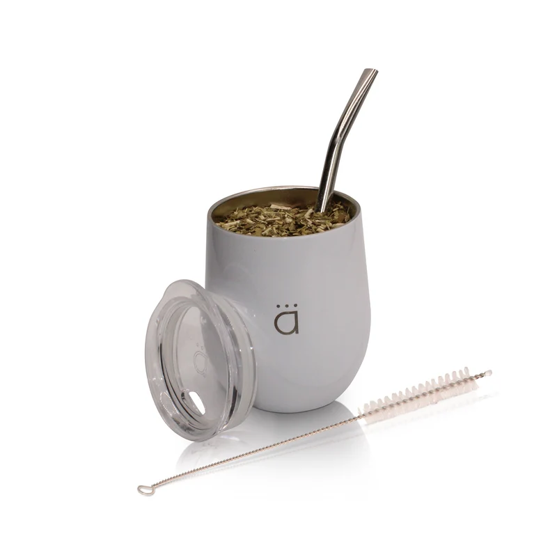 Mate de calabaza blanco clásico de 8 onzas con bombilla