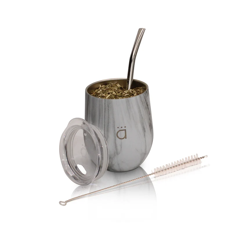 Mate clásico de mármol de 8 onzas con bombilla