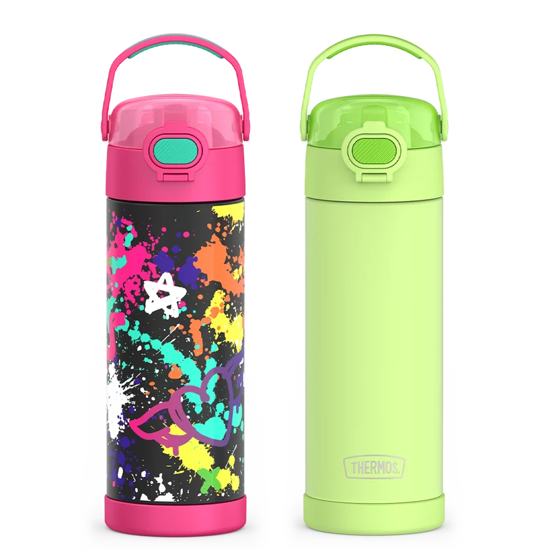 16oz FUNtainer® Water Bottles with Locking Lids Neon Lime & Graffiti Bundle