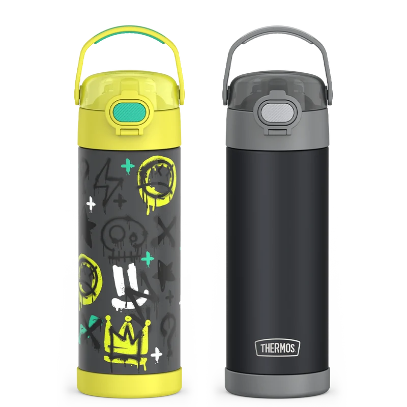 16oz FUNtainer® Water Bottles with Locking Lids Charcoal & Graffiti Bundle