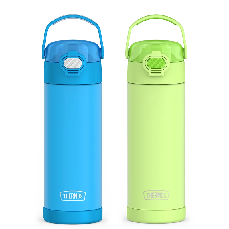 16oz FUNtainer® Water Bottles with Locking Lids Electric Blue & Neon Lime Bundle