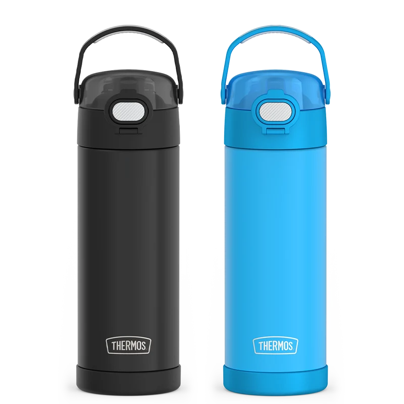 16oz FUNtainer® Water Bottles with Locking Lids Black & Blue Bundle