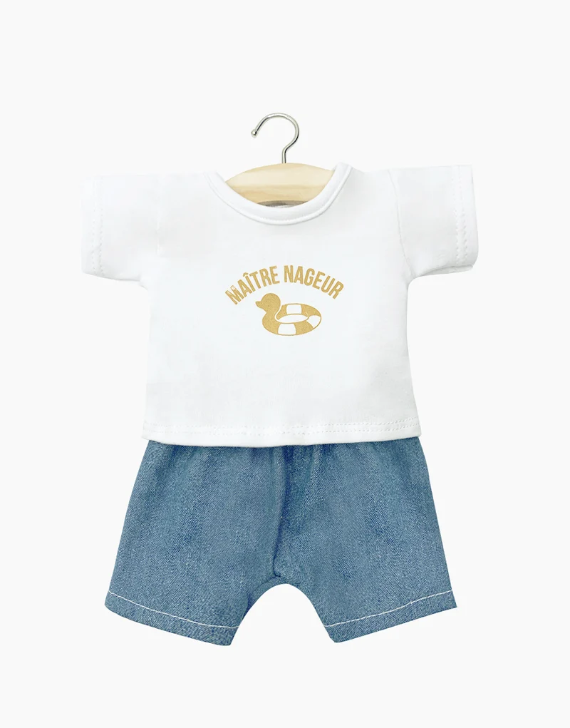 Gordis- Conjunto t-shirt branca e calções azul para bonecas 34cm