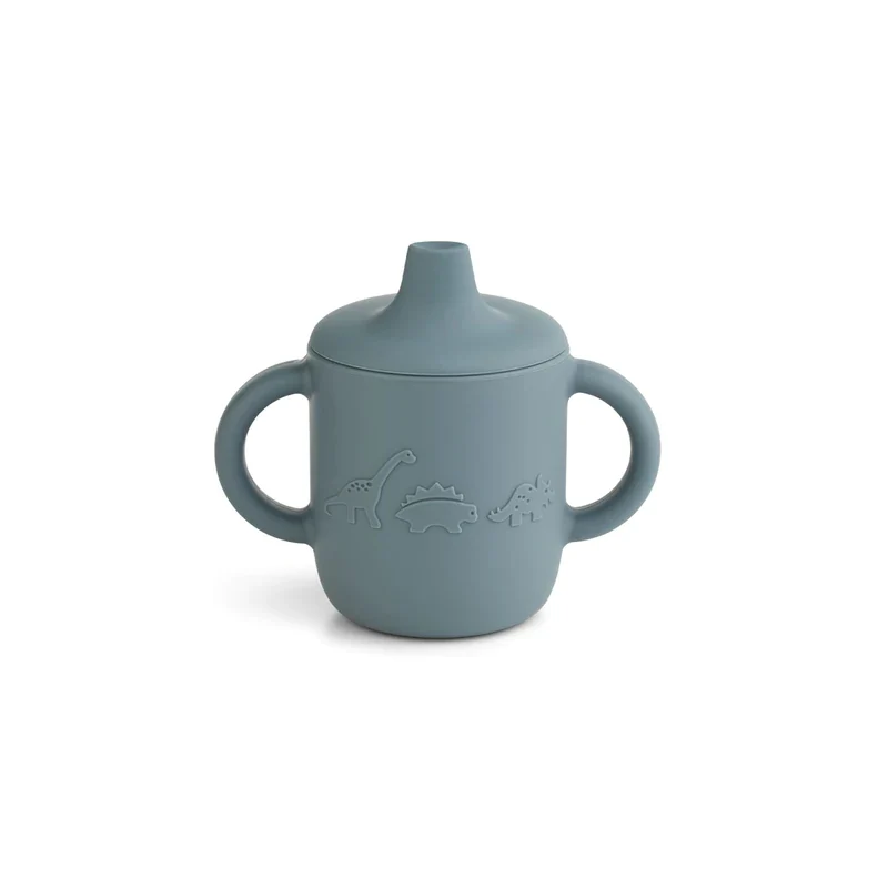 Copo em silicone com tampa Neil - Dinossauro azul baleia