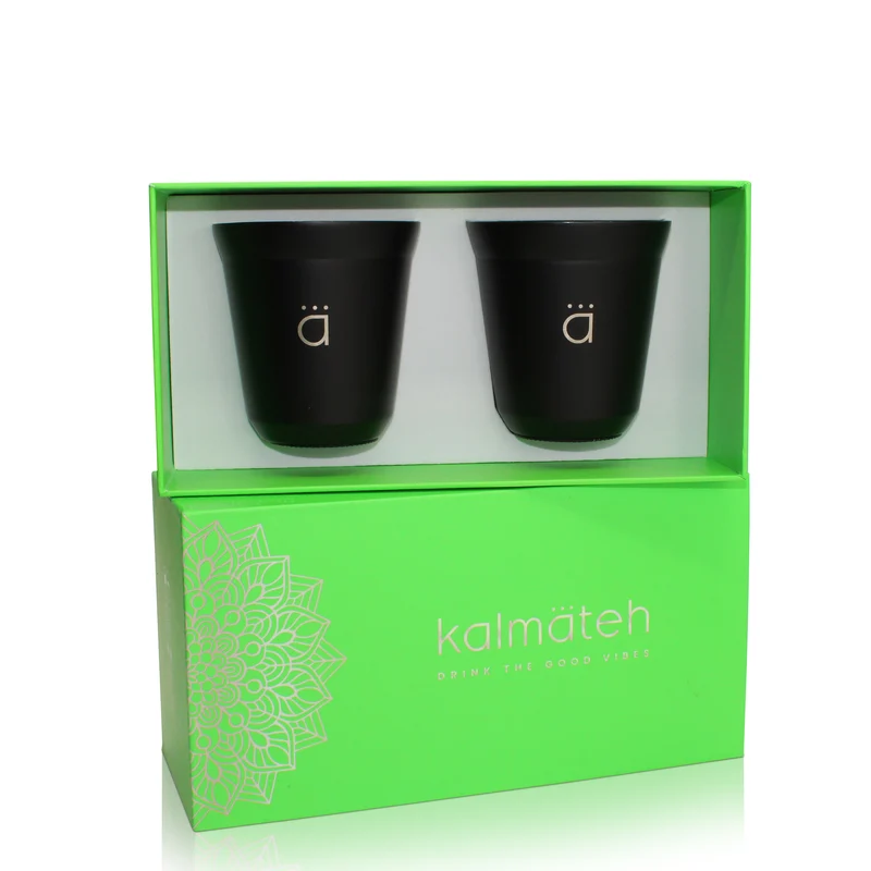 Juego de 2 tazas de café de color negro mate (5 oz)