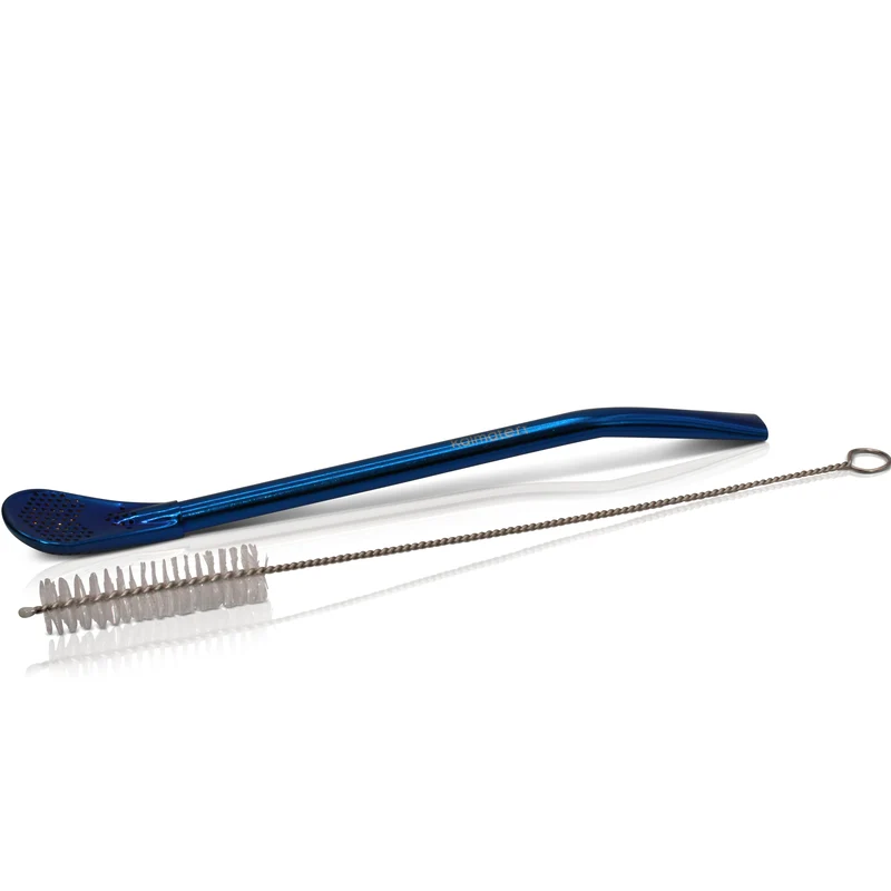 Bombilla de acero inoxidable azul con cepillo limpiador