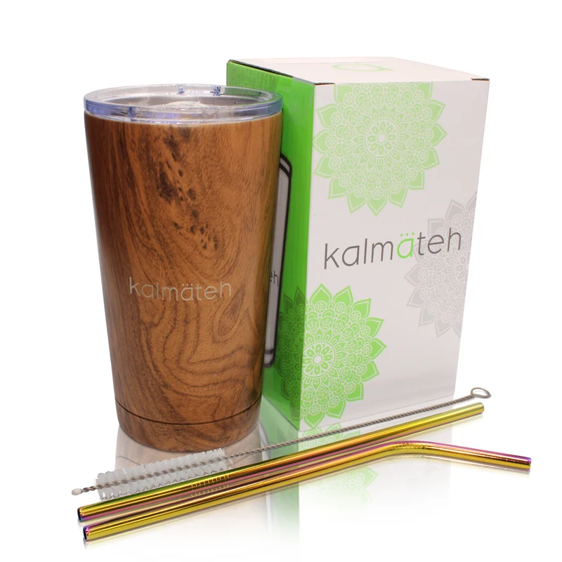 Vaso de viaje de madera (con 2 pajitas)
