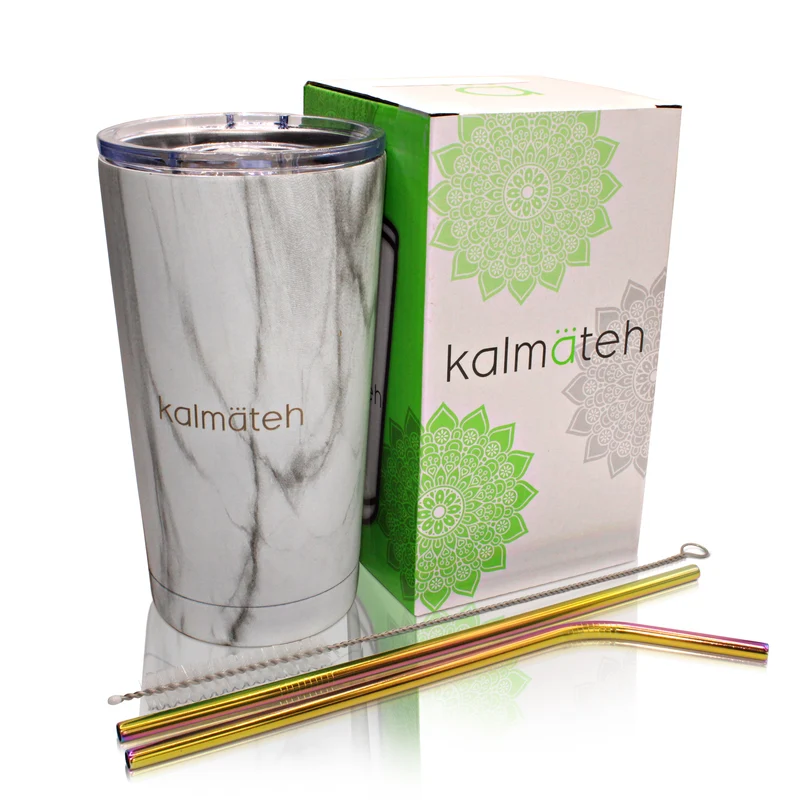 Vaso de viaje de mármol (con 2 pajitas)