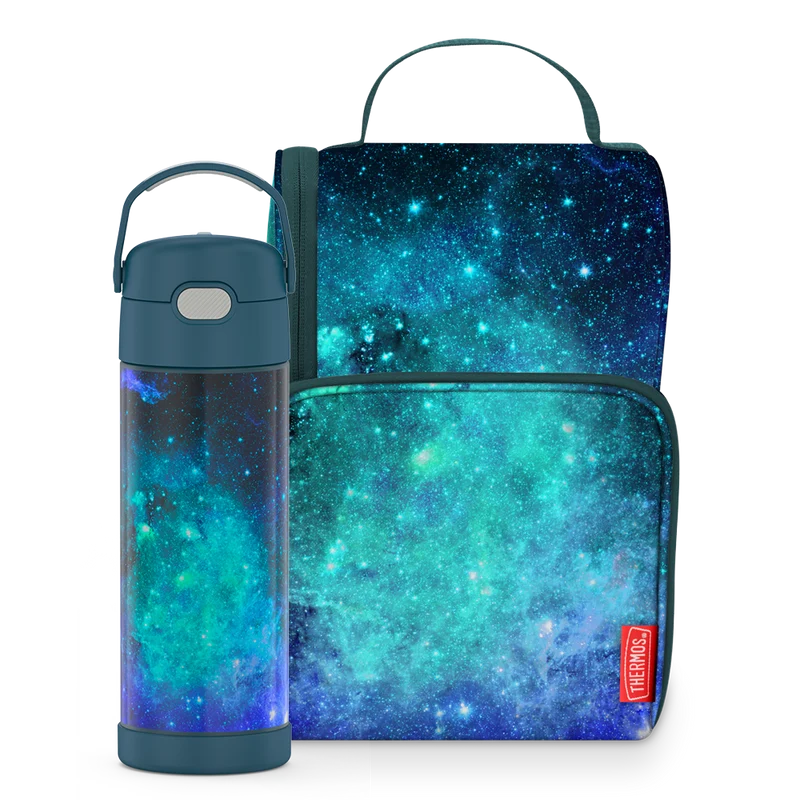 16oz FUNtainer® Water Bottle & Lunch Box Bundle - Galaxy Teal