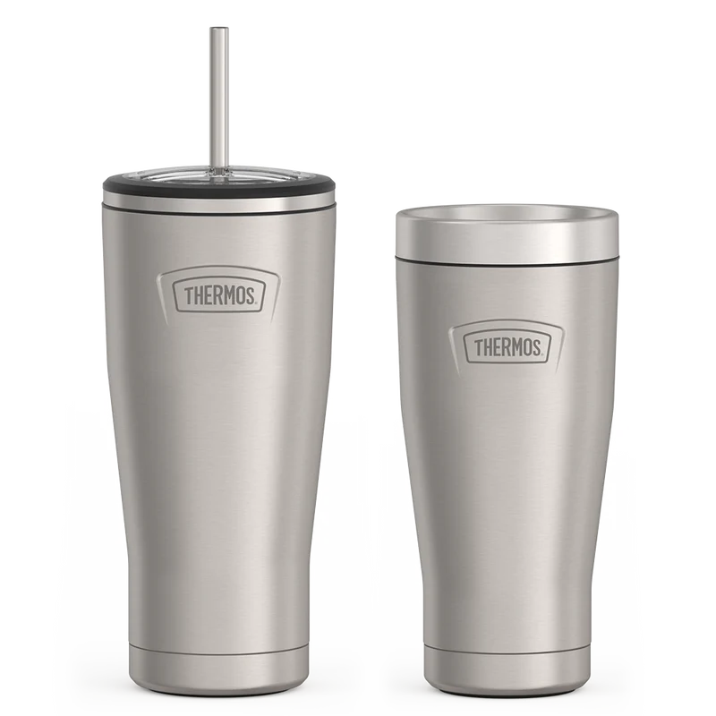 24oz Cold Tumbler with Straw & 16oz Travel Tumbler Bundle - Matte Stainless Steel