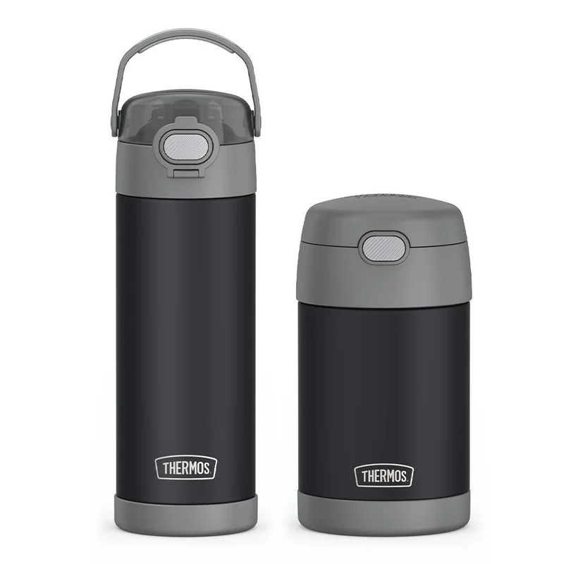 16oz FUNtainer® Water Bottle & Food Jar Bundle - Charcoal