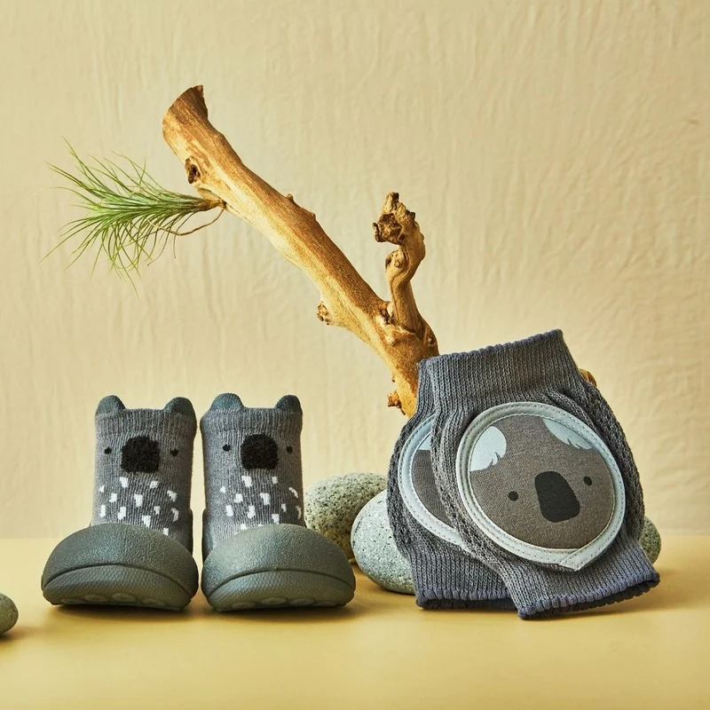 Pack de Sapatos de tricot de algodão e de joelheiras para bebé - Koala