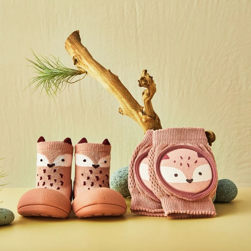 Pack de Sapatos de tricot de algodão e de joelheiras para bebé - Raposa