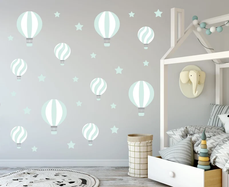 Wallstickers balões de ar listrados - hortelã e branco
