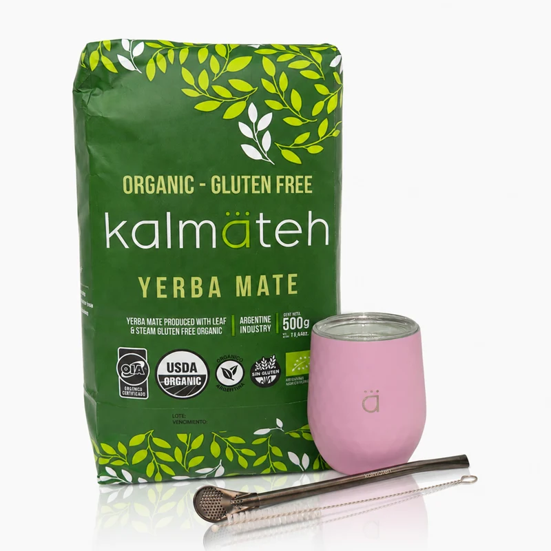 Juego de iniciación a la yerba mate clásica en color rosa pastel