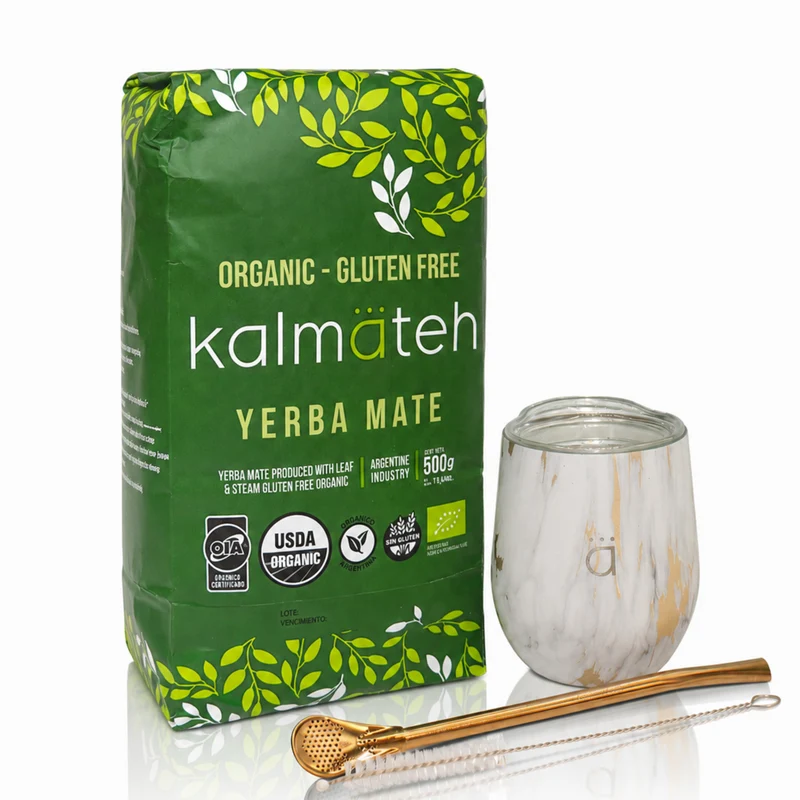 Juego de iniciación para yerba mate clásico de mármol dorado