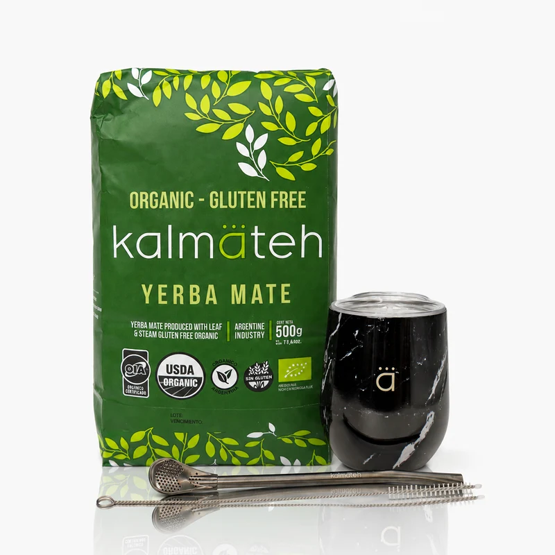 Juego de iniciación para yerba mate clásico de mármol negro