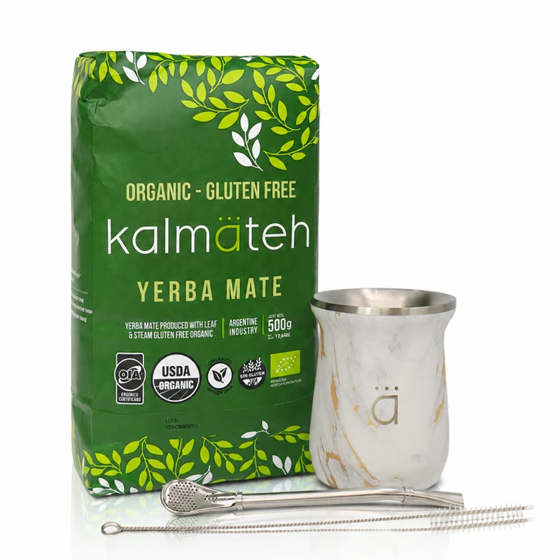 Juego de iniciación para yerba mate moderno de mármol dorado