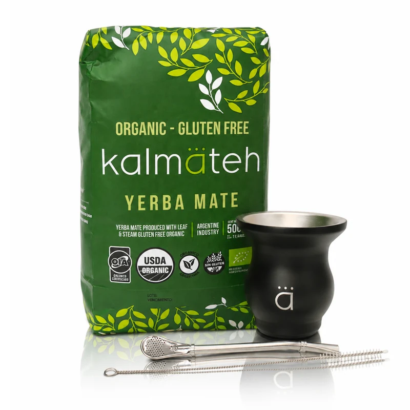 Juego de iniciación elegante para yerba mate en color negro mate