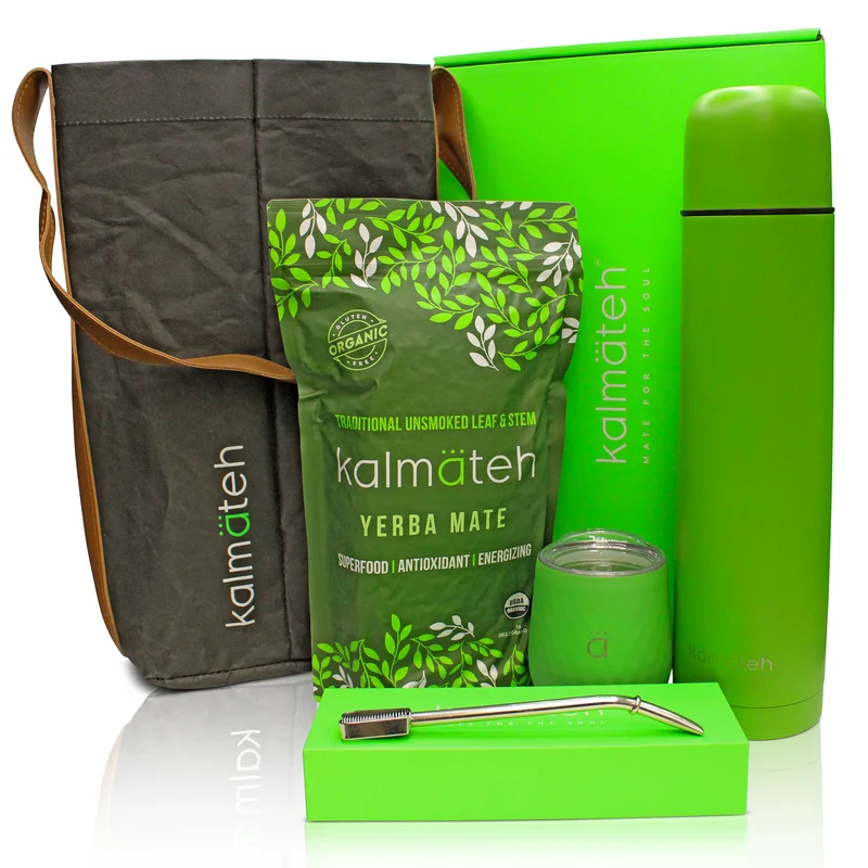 Juego completo de mate verde neón para yerba mate Matera