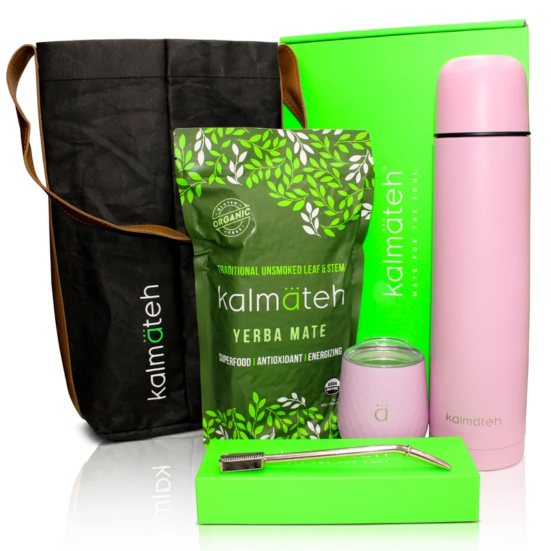 Juego completo de mate para yerba mate color rosa pastel