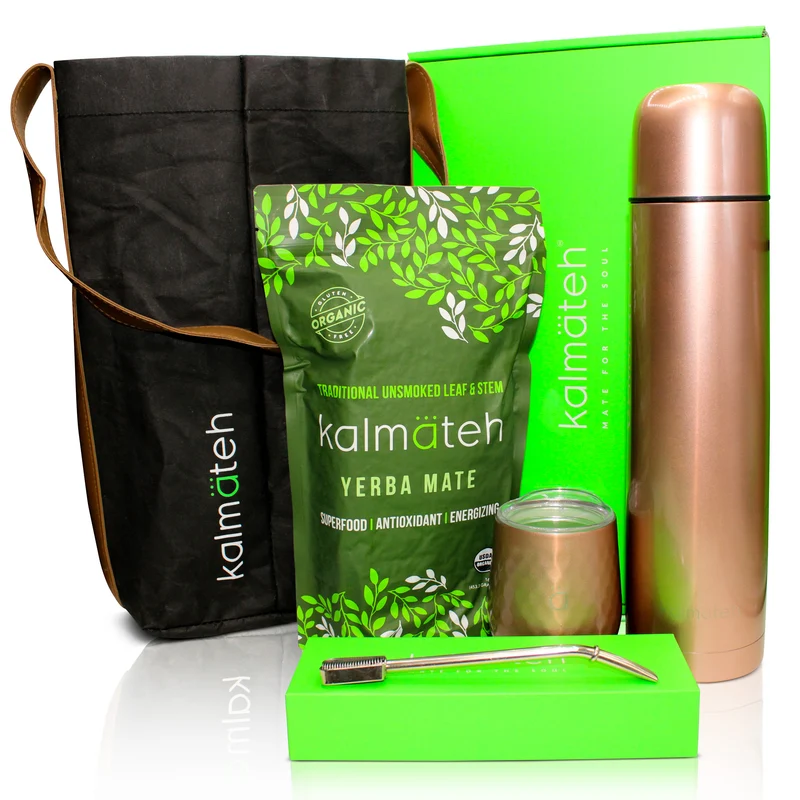Juego completo de mate para yerba mate en oro rosa