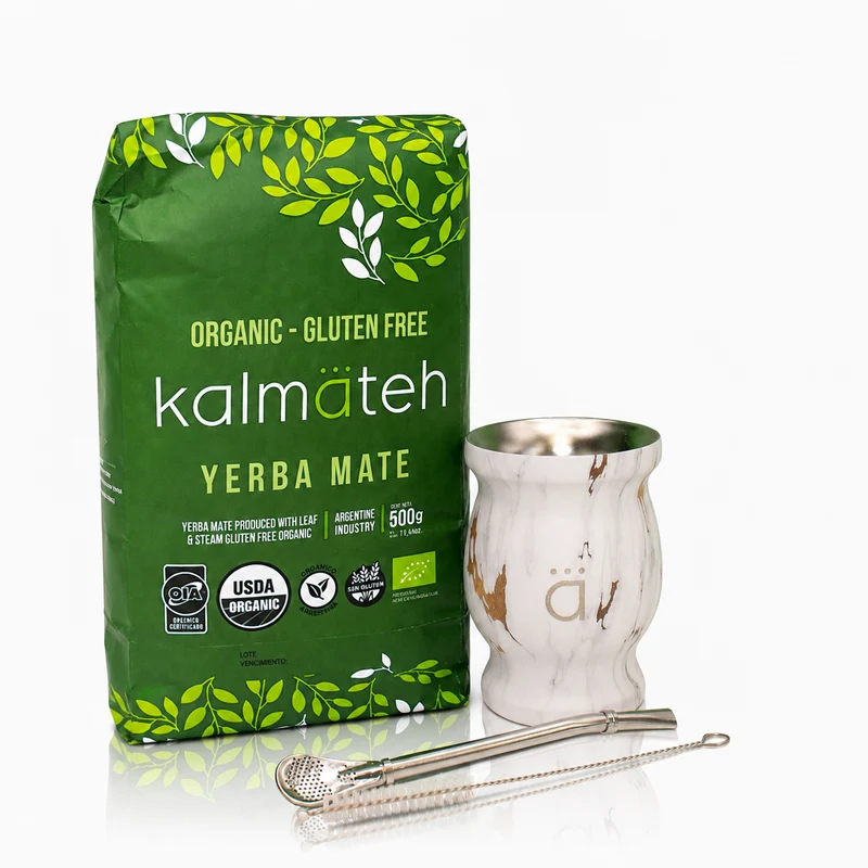 Juego de iniciación tradicional de yerba mate en mármol dorado