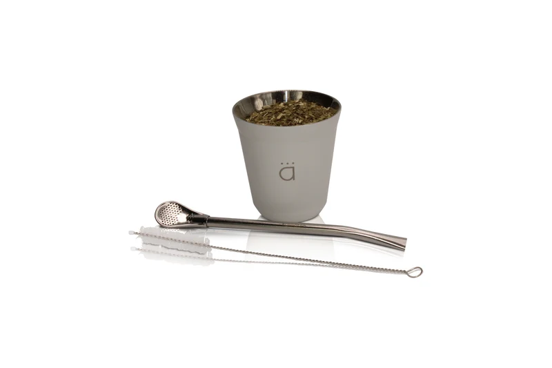 Mate de calabaza blanco pequeño de 5 oz con bombilla