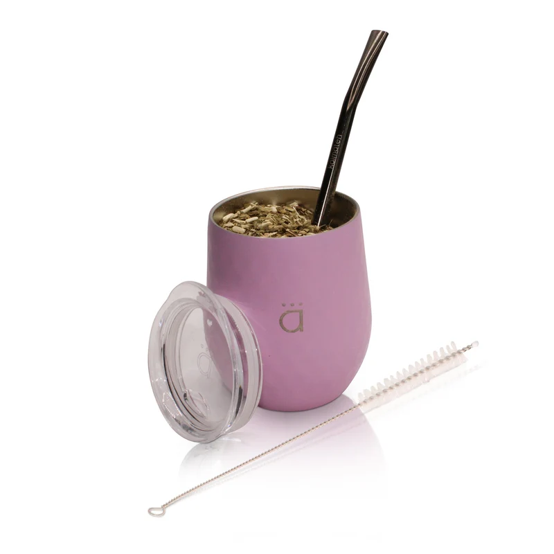 Mate clásico de calabaza color rosa pastel de 8 oz con bombilla