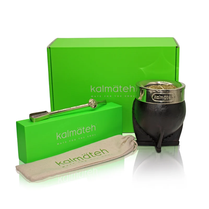 Mate Imperial Tradicional de Cuero Negro con Bombilla de Alpaca