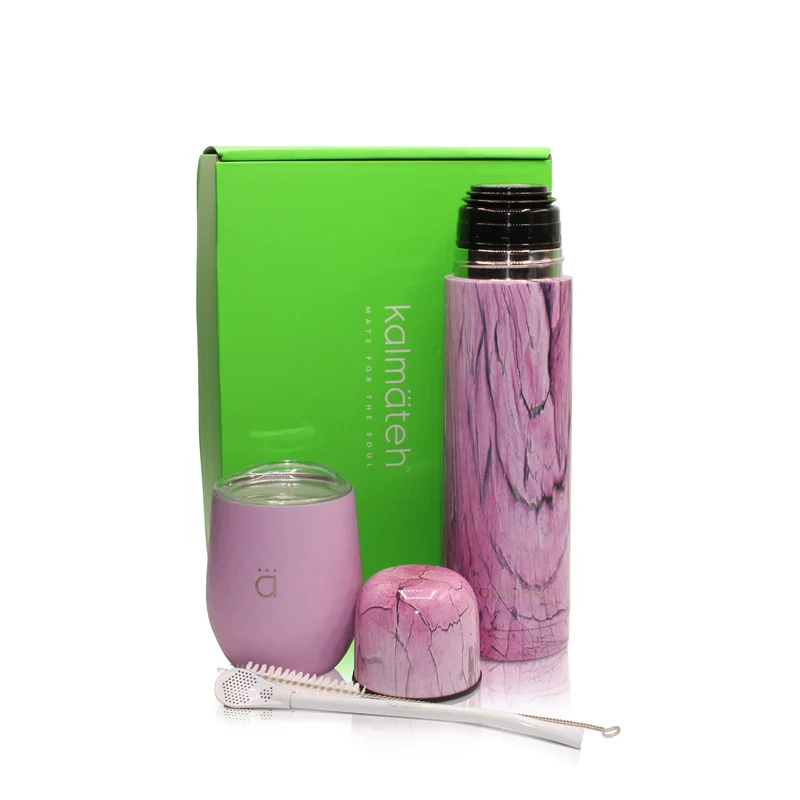 Juego mediano de mármol rosa y yerba mate rosa