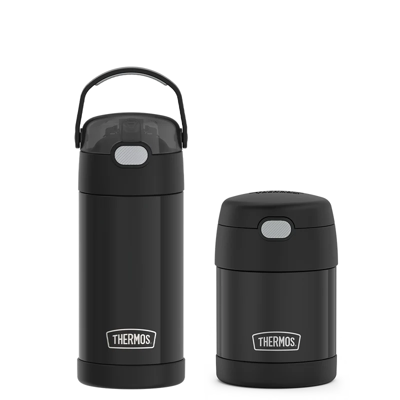 12oz FUNtainer® Water Bottle & 10oz Food Jar Bundle - Matte Black