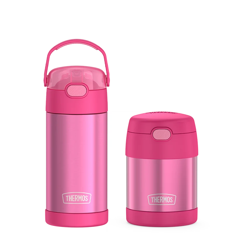 12oz FUNtainer® Water Bottle & 10oz Food Jar Bundle - Pink