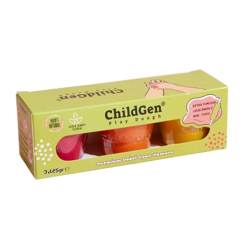 Set de 3 botes de plastilina natural 125 gr. amarillo, rosa, naranja · ChildGen