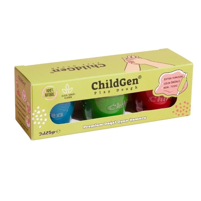 Set de 3 botes de plastilina natural 125 gr. Verde, azul, rojo · ChildGen