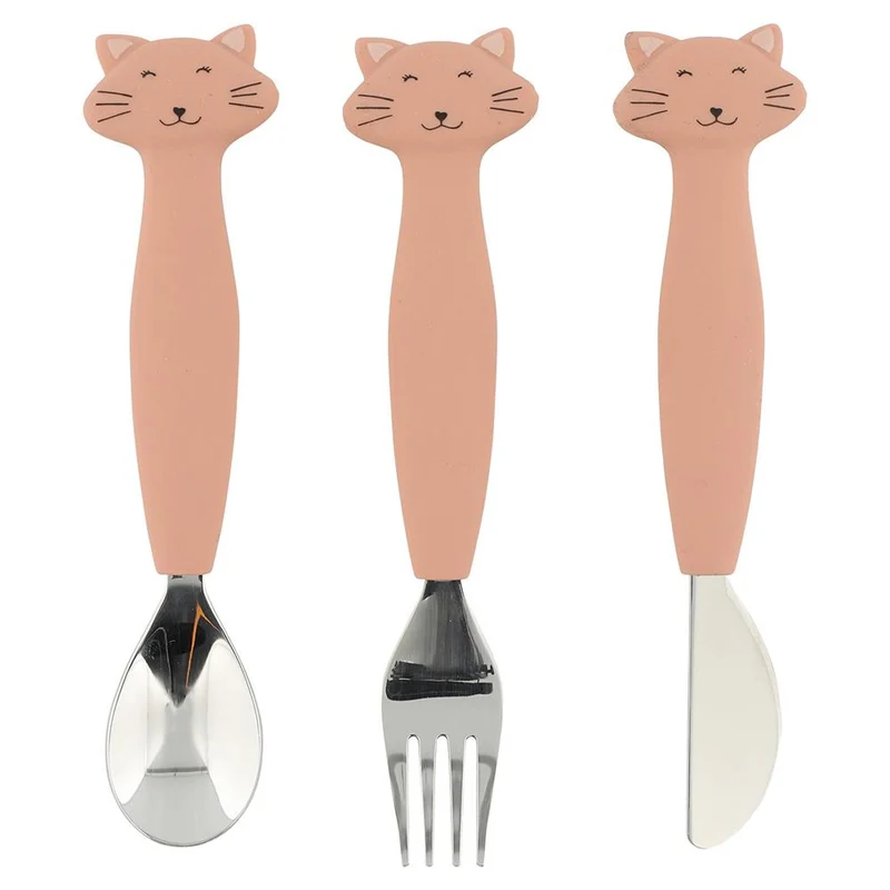 Set 3 cubiertos mango silicona gato · Trixie