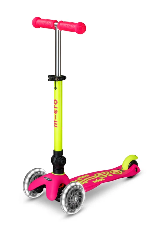 Patinete Mini Deluxe Plegable Neón LED · Rosa/Amarillo