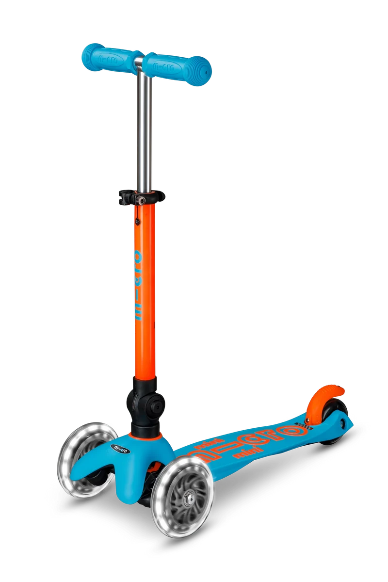Patinete Mini Deluxe Plegable Neón LED · Azul/Naranja