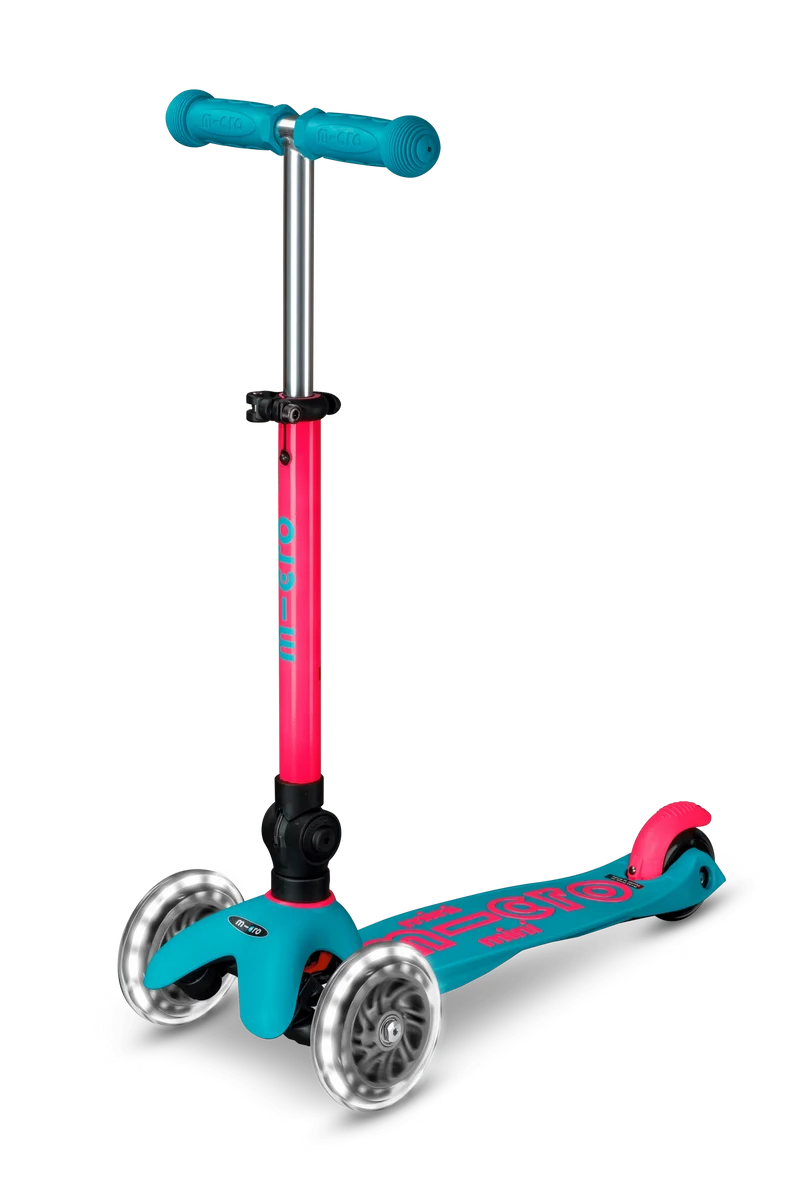 Patinete Mini Deluxe Plegable Neón LED · Aqua /Fucsia