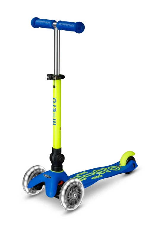 Patinete Mini Deluxe Plegable Neón LED · Azul/Amarillo