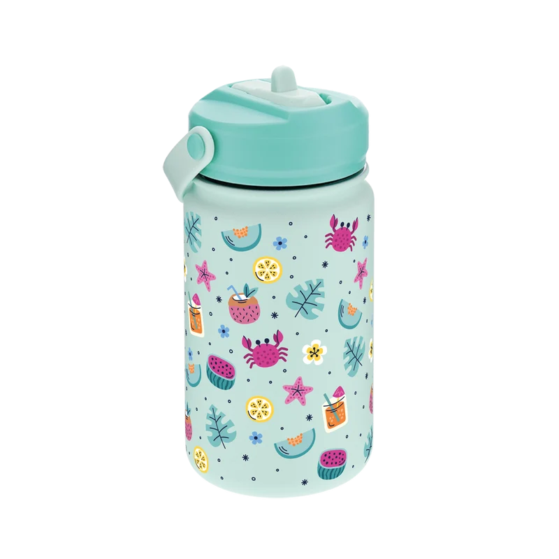 Botella Térmica de Acero Inoxidable con Adaptador Infantil – Tropical Fun | Aurea Kids