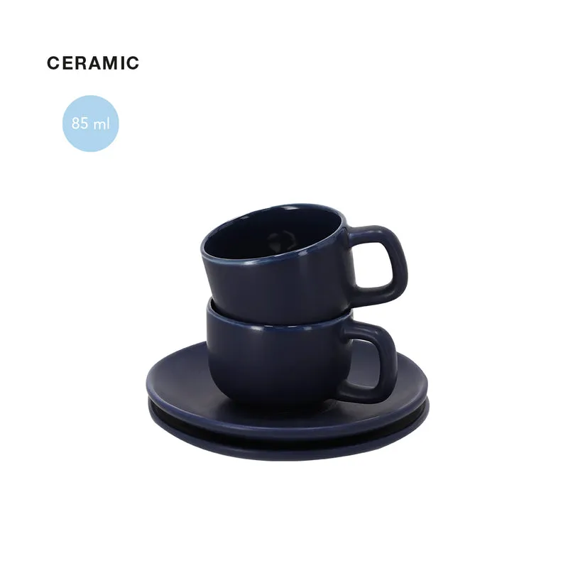 Set De Tazas De Cerámica Con Platos Mate Freyat 85 ml