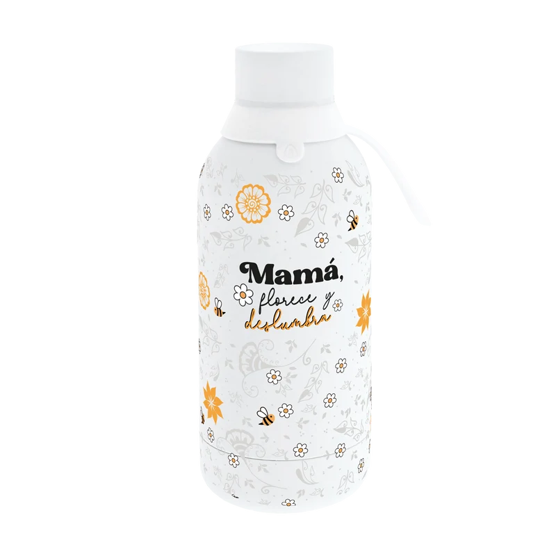 Botella Térmica de Acero Inoxidable con Interior Cerámico y Doble Tapón – Mamá, florece y deslumbra | Lovely Story