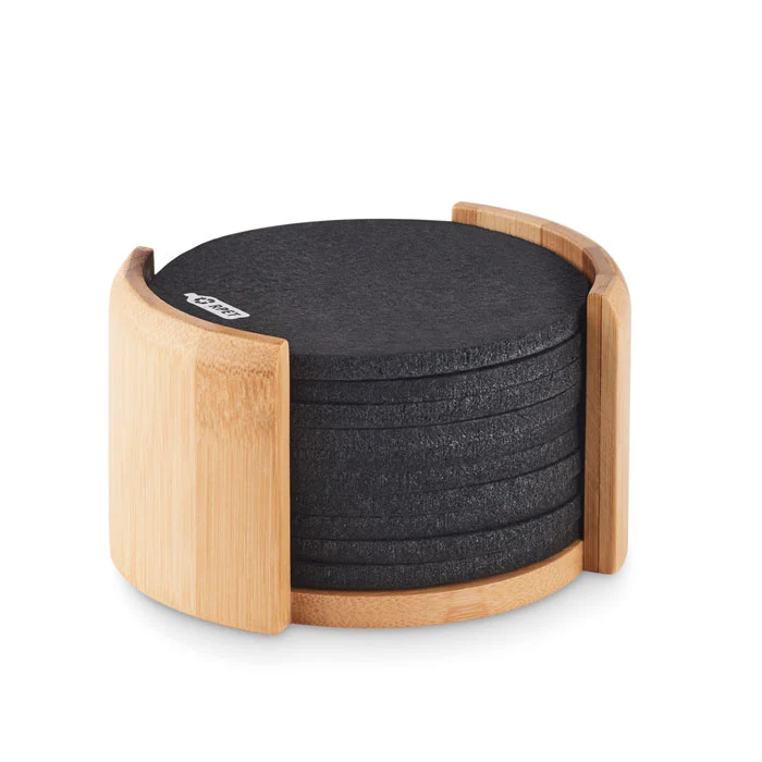 Set Posavasos Ecológico de Fieltro rPET y Soporte de Bambú Bahia